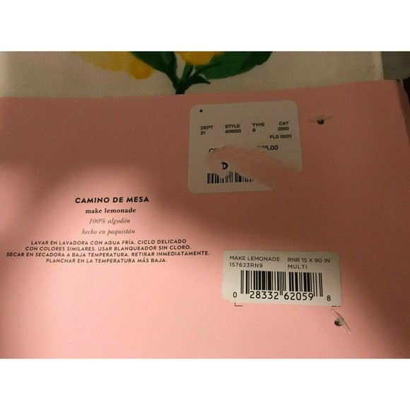 New Kate Spade Make Lemonade Table Runner 90x15" - Picture 8 of 10